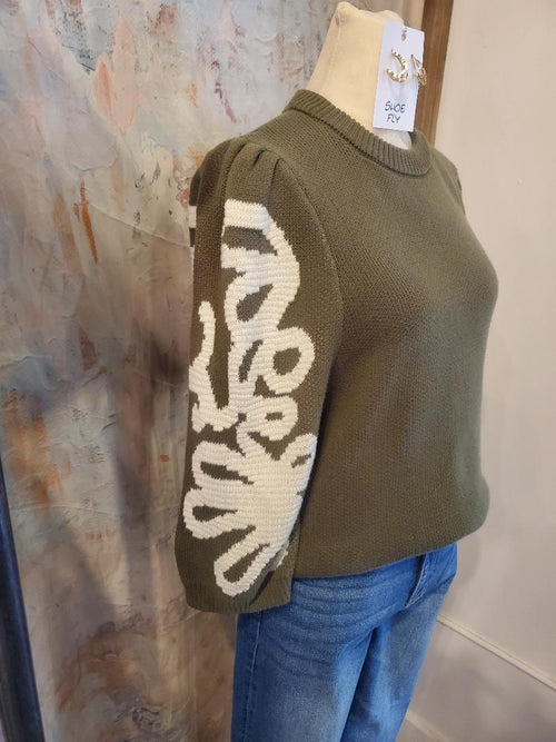 Embroidery Detail Sleeve Knit Sweater Top