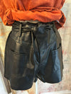 Tie Front Black Faux Leather Shorts