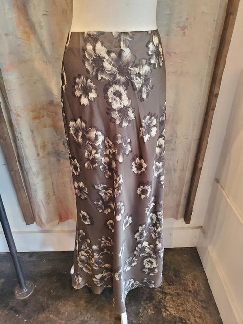 Gray Floral Print Skirt