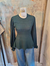 Teal Green Sweater Top with Pleat Sleeve Detail