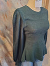 Teal Green Sweater Top with Pleat Sleeve Detail