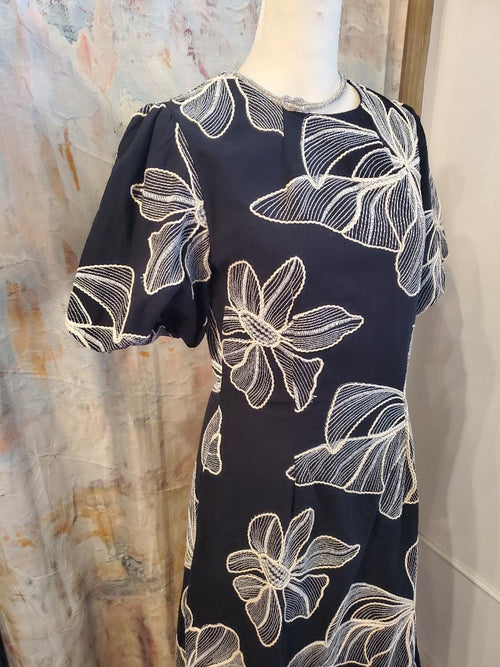 Embroidery Detail Flower Midi Dress