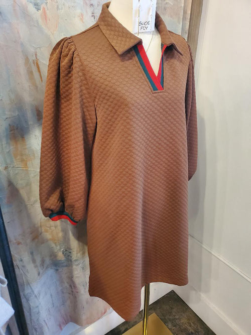 Texture Detail Dress with Stripe Detail and Pockets