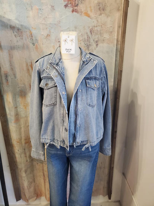 Drawstring Waist Denim Jacket