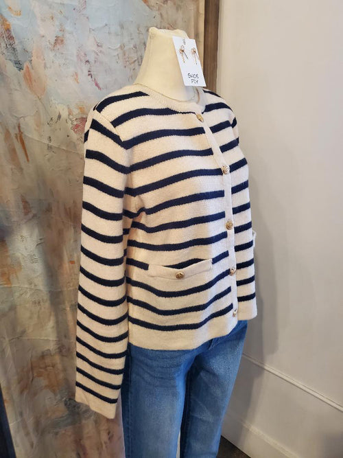 Navy Cream Button Down Cardigan