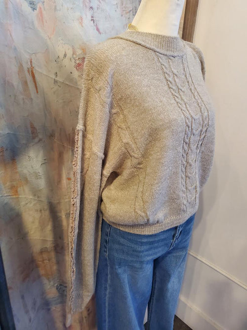 Lace Trim Cable Knit Sweater Top