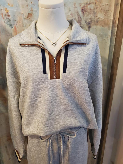 Navy Brown Stripe Detail Top