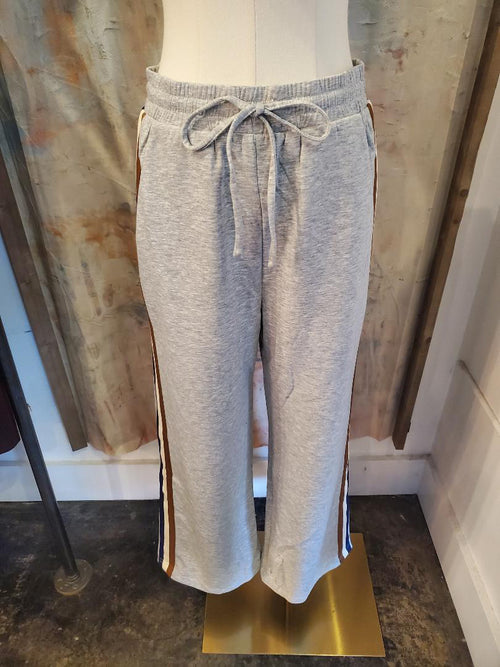 Navy Brown Stripe Detail Pants with Pockets