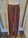 Brown Stripe Leg Detail Pants with Pockets