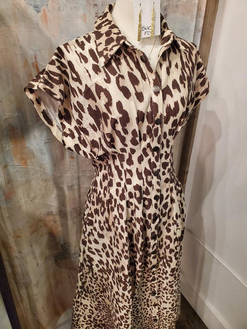 Print Woven Midi Dress with Pockets and Button Detail