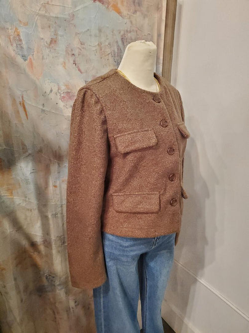 Button Down Solid Tweed Jacket