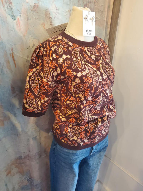 Puff Sleeve Print Sweater Top