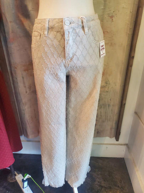 "Tummy Control" High Rise Ankle Straight Texture Jeans