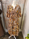 Brown Multi Floral Lace Trim Dress with Pockets