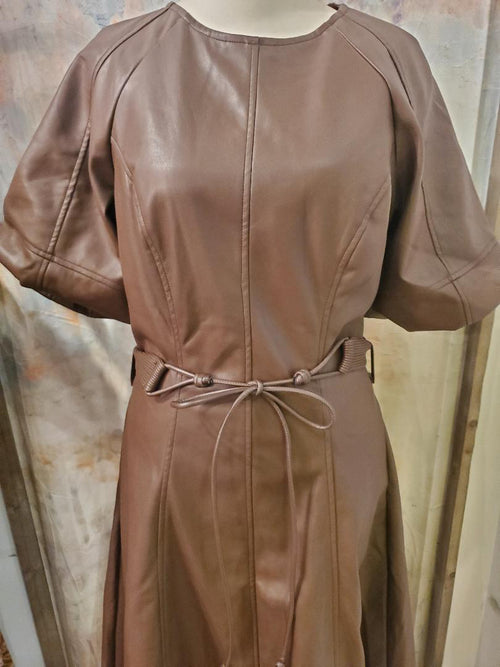 Super Soft Faux Leather Dress with Belt Detail
