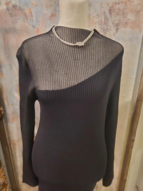 Mesh Neck Sweater Midi Dress