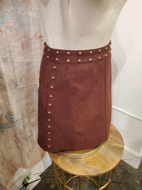 Suede Mini Skirt with Brass Studs