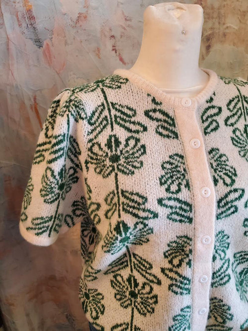Print Short Sleeve Green Sweater Top