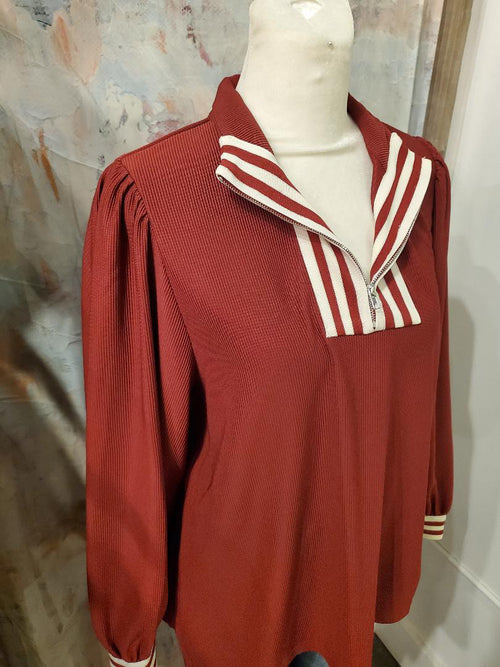 Stripe Border Detail Long Sleeve Top