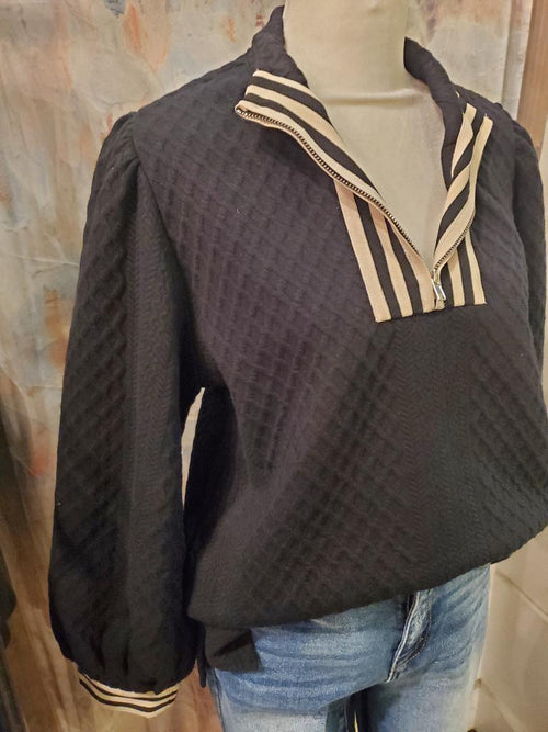 Texture Stripe Detail Top