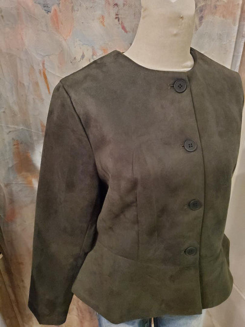 Faux Suede Jacket with Peplum Detail
