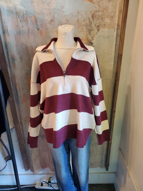 Rugby Stripe Zip Detail Top