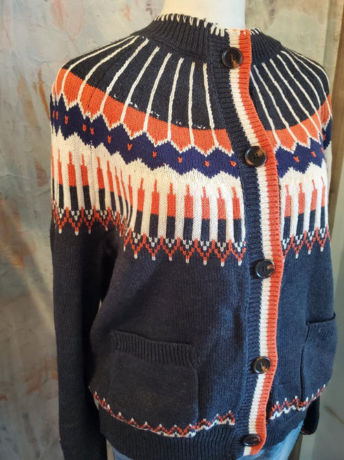 Retro Geo Print Jacquard Cardigan