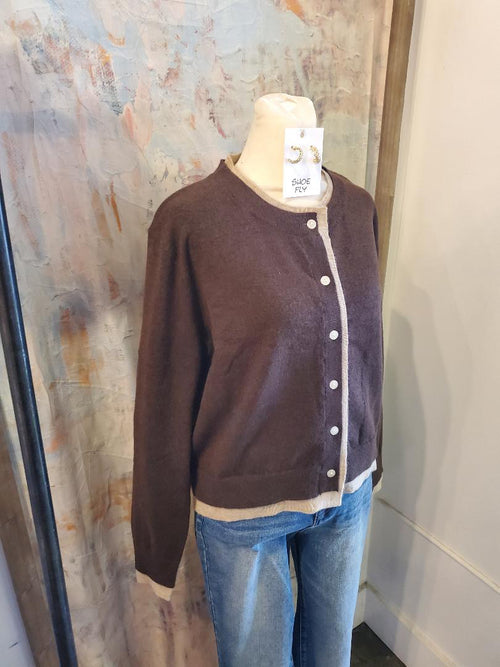 Color Contrast Button Front Cardigan