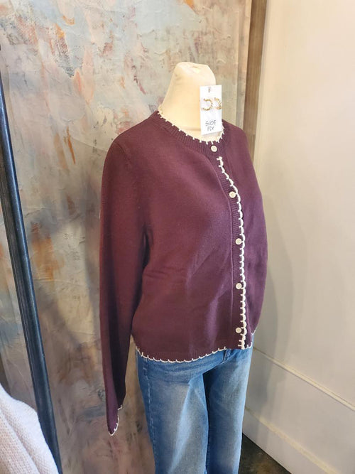 Brown Border Detail Cardigan