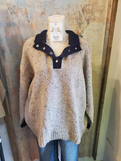 Snap Button Neck Oversize Sweater