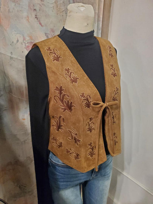 Embroidered Beaded Suede Vest