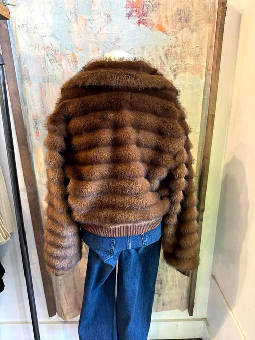 Faux Fox Fur Jacket with Zip Front and Pockets