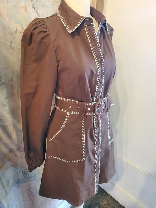 Stitch Border Detail Dress with Tie