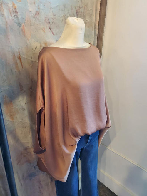 Washed Poly Silk Boat Neck Top_