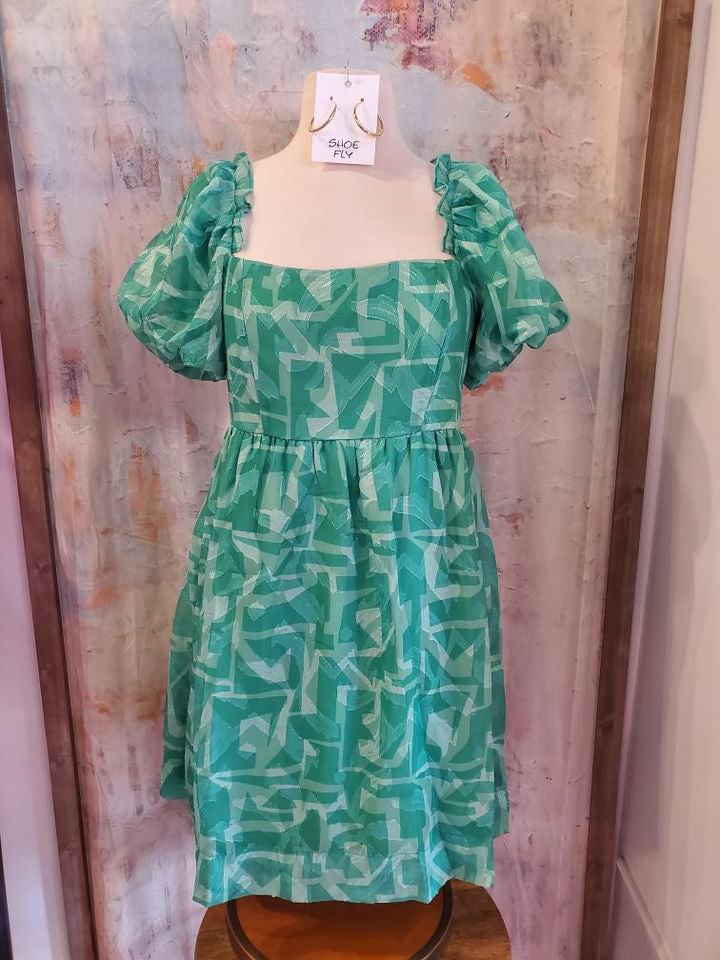 Green Multi Short Sleeve Dress