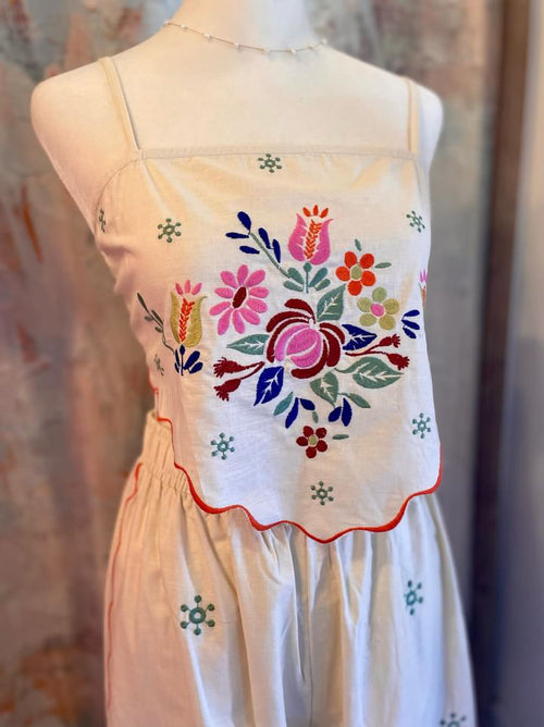 Embroidered Scarf Top