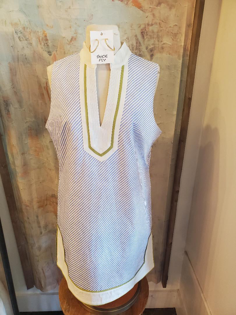 Sleeveless Vertical Stripe Pattern Dress with Pocket