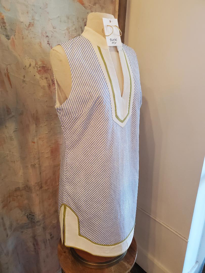 Sleeveless Vertical Stripe Pattern Dress with Pocket