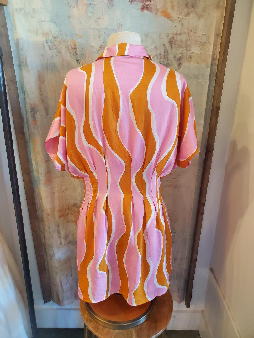 Wavy Striped Pattern Dress with Pockets