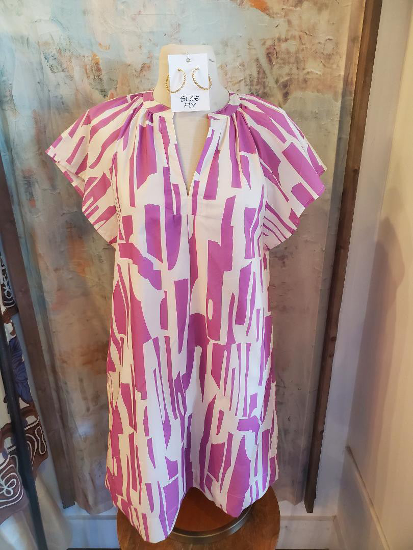 Print Mini Tunic Dress with Pockets
