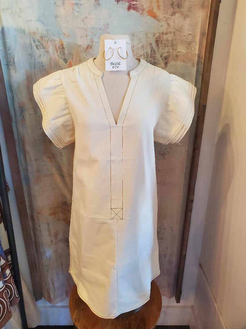 Flutter Sleeve V Neck Dress