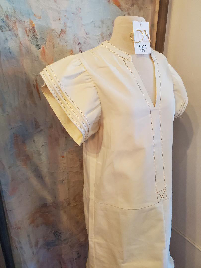 Flutter Sleeve V Neck Dress