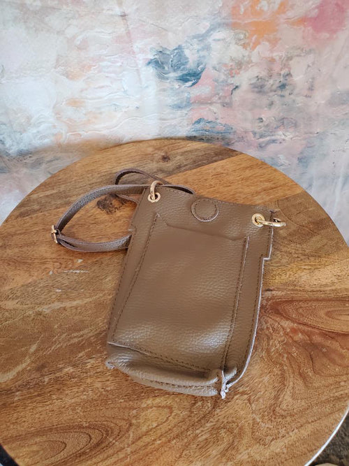 100% Leather Cellphone Crossbody - Made in Italy