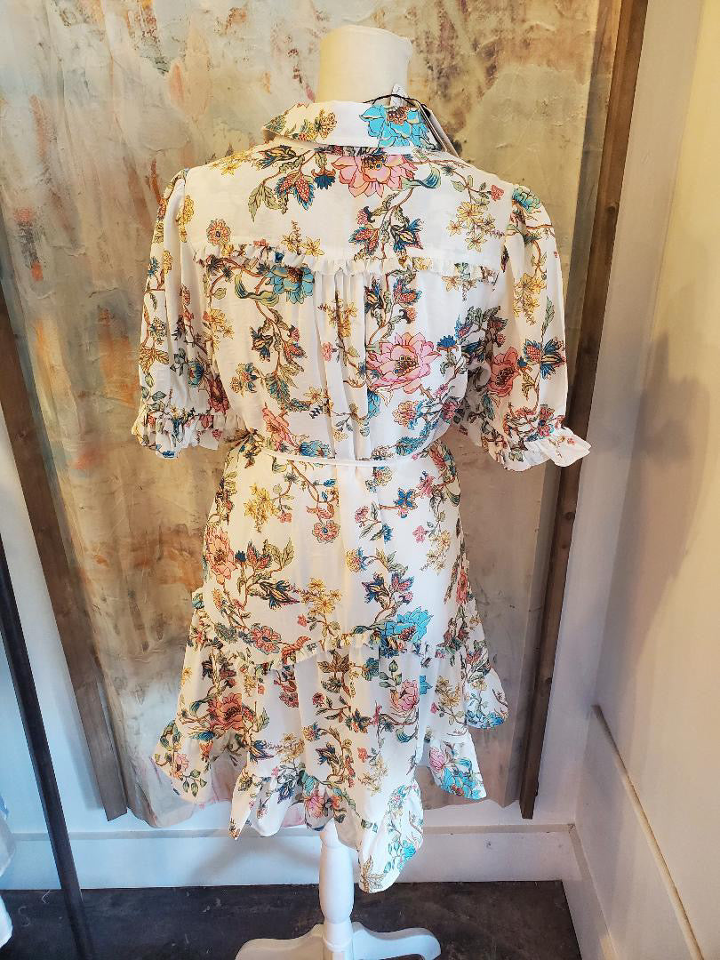 Floral Printed Short Sleeve Button Down Mini Dress