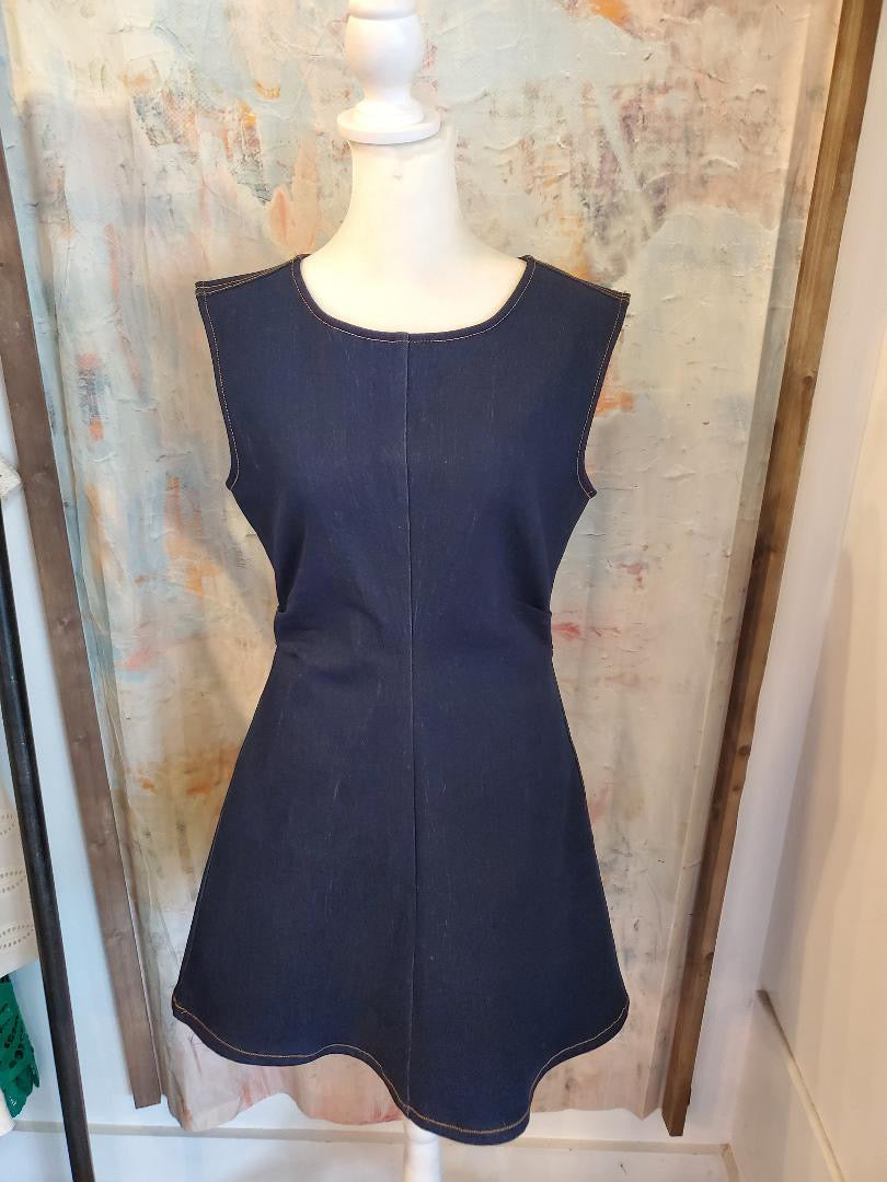 Stretch Denim Side Pleat Detail Dress