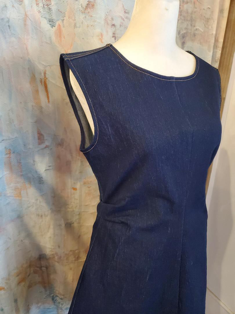 Stretch Denim Side Pleat Detail Dress