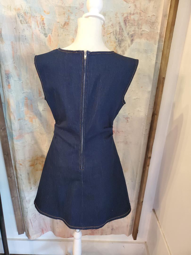 Stretch Denim Side Pleat Detail Dress