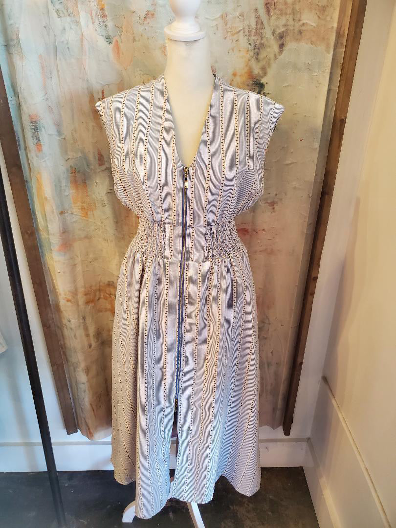 Sleeveless Striped Pattern Dress with Pockets