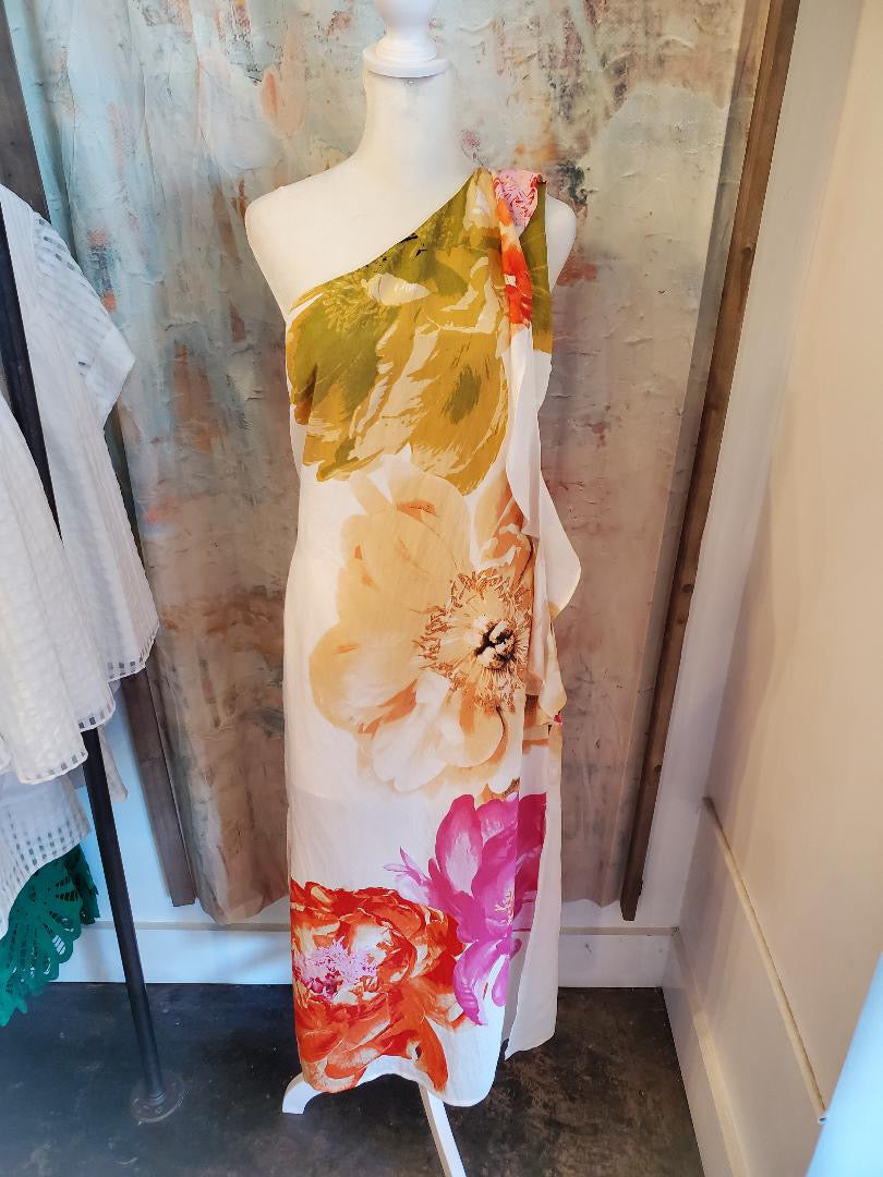 One Shoulder Floral Midi Dress