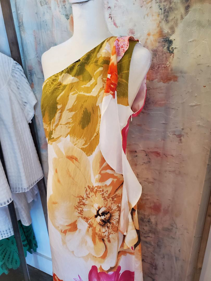 One Shoulder Floral Midi Dress
